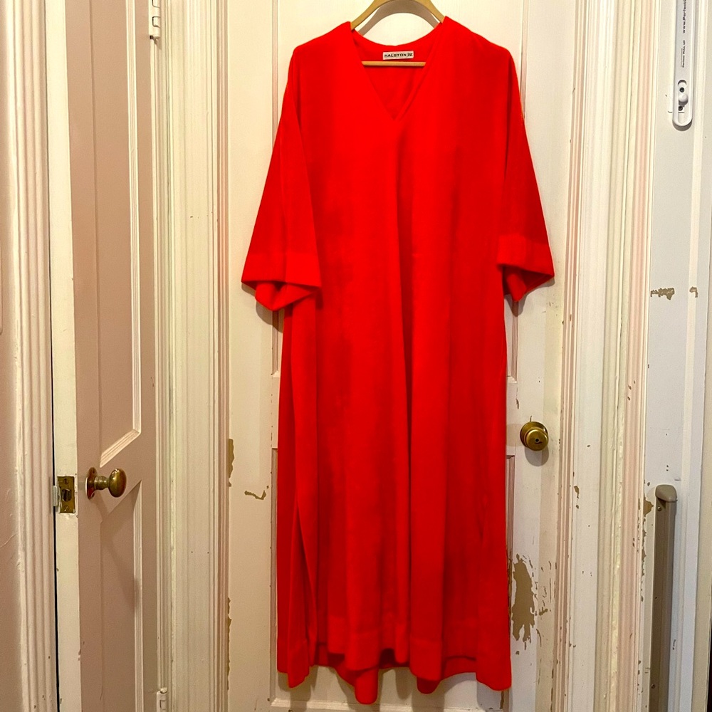 Vintage Halston IV Dorian 70s 80s Orange Terry Cloth Caftan Dress One Size